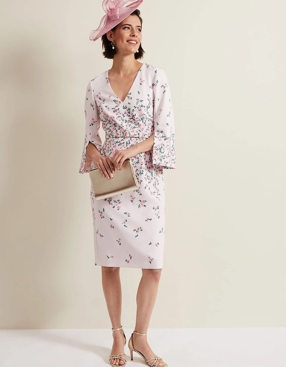 Giovanna Floral Belted Split Sleeve Dress