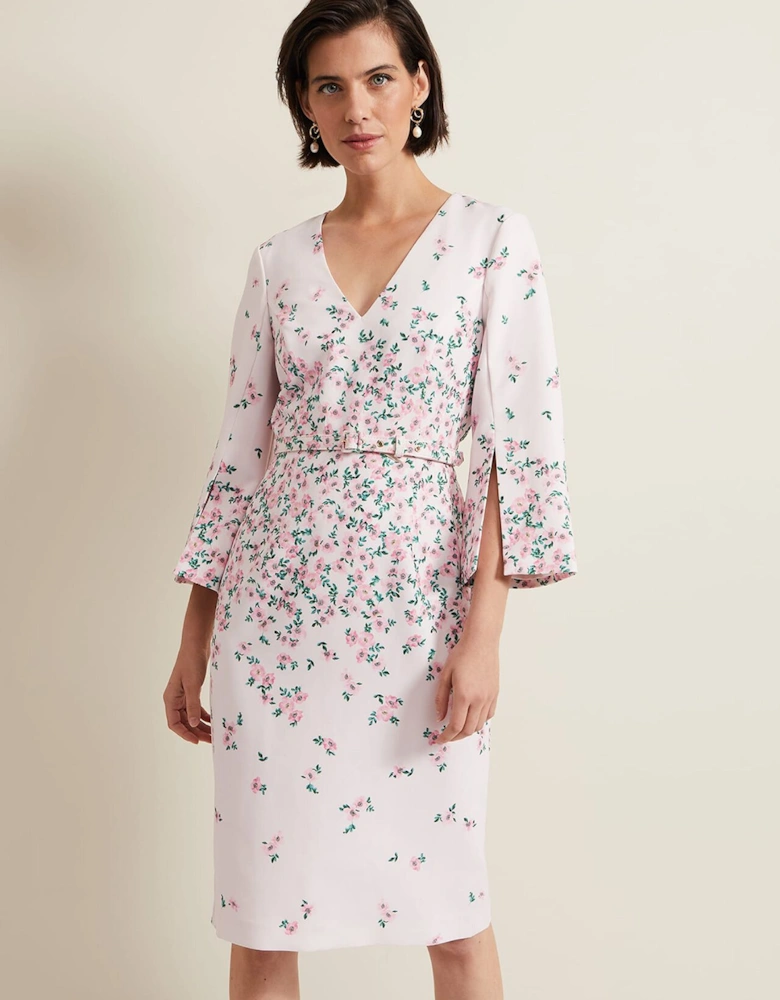 Giovanna Floral Belted Split Sleeve Dress