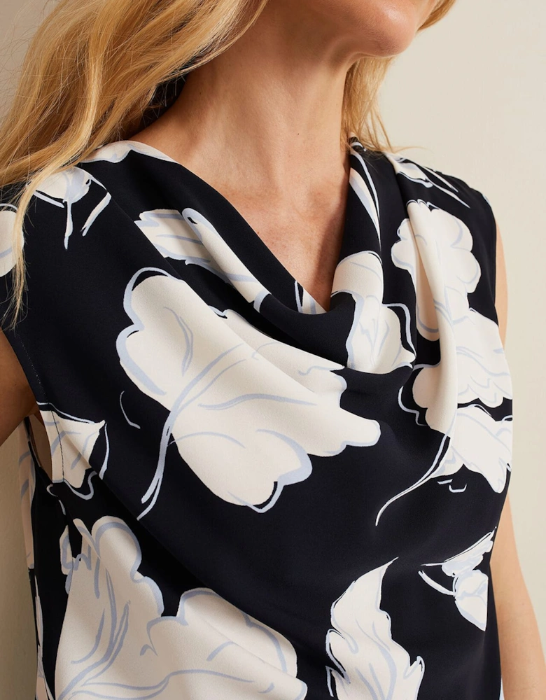 Noelle Leaf Print Cowl Neck Top