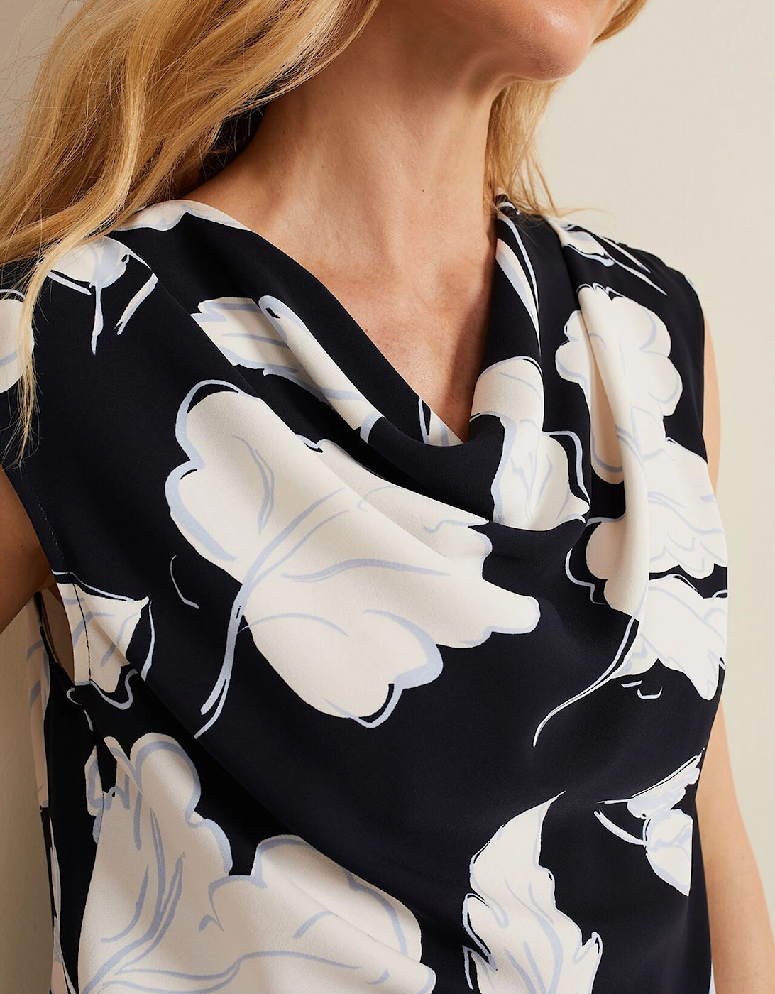 Noelle Leaf Print Cowl Neck Top