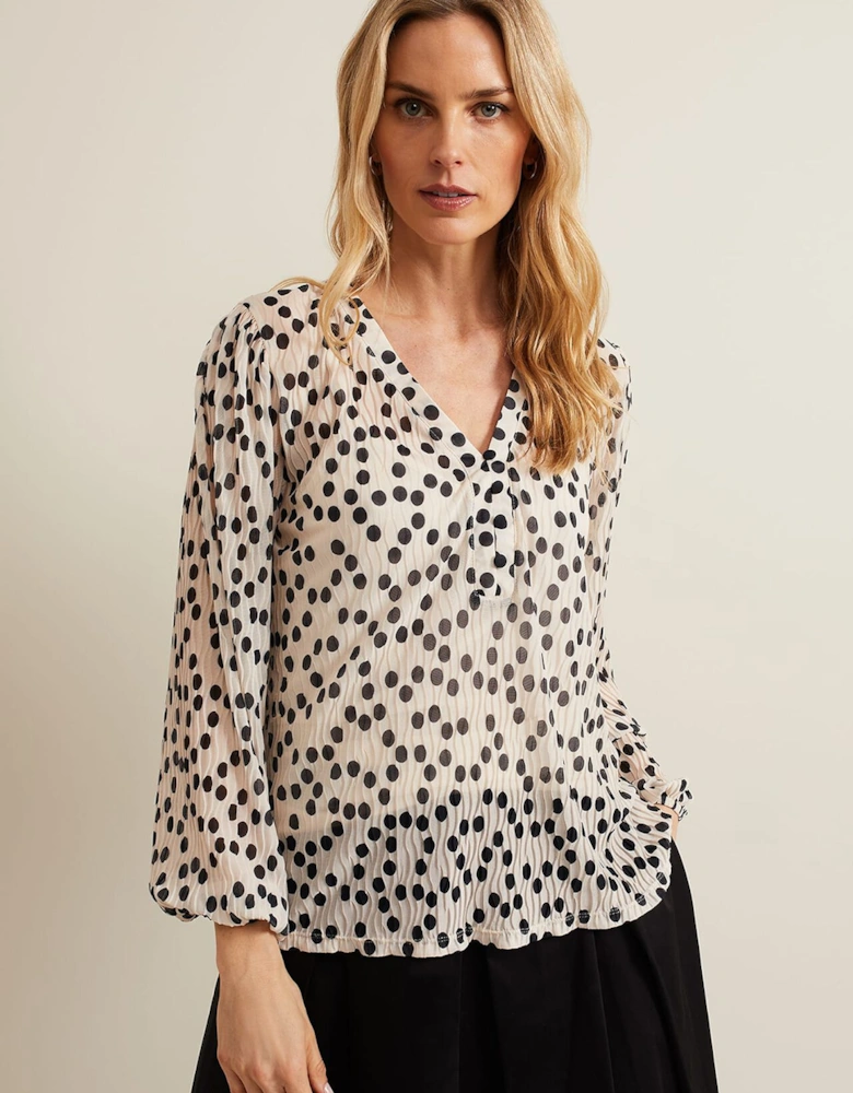 Sophia Spot Textured Mesh Top