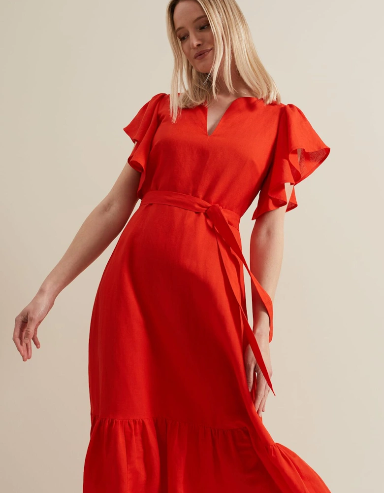 Morgan Red Linen Midi Dress