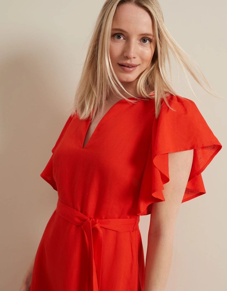 Morgan Red Linen Midi Dress