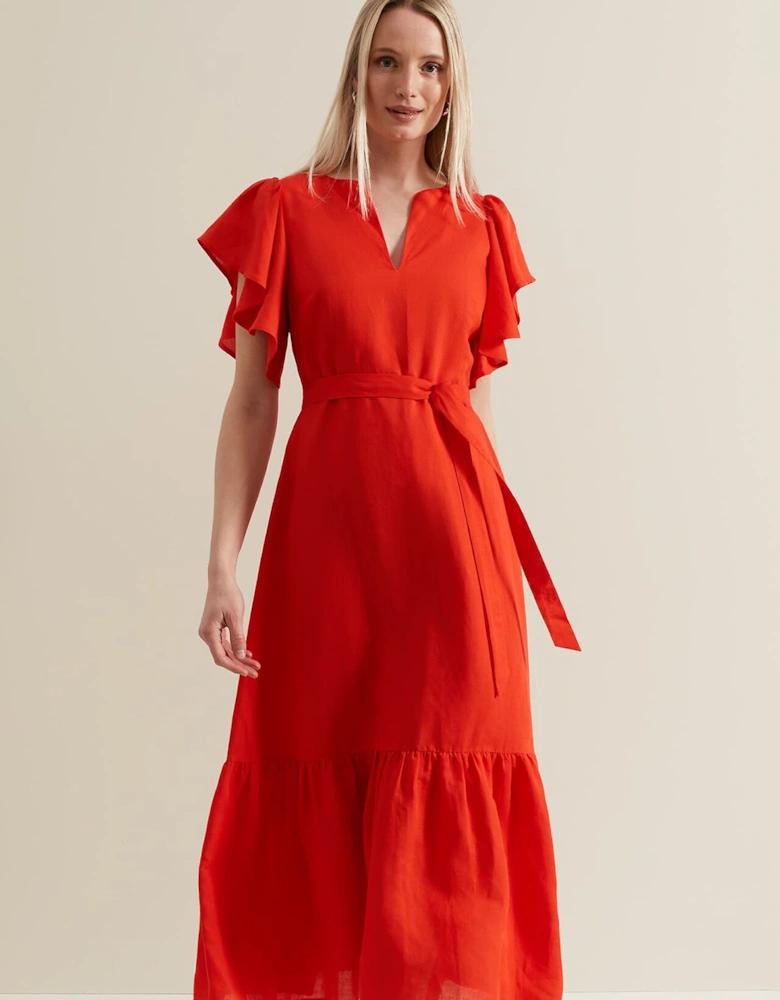 Morgan Red Linen Midi Dress