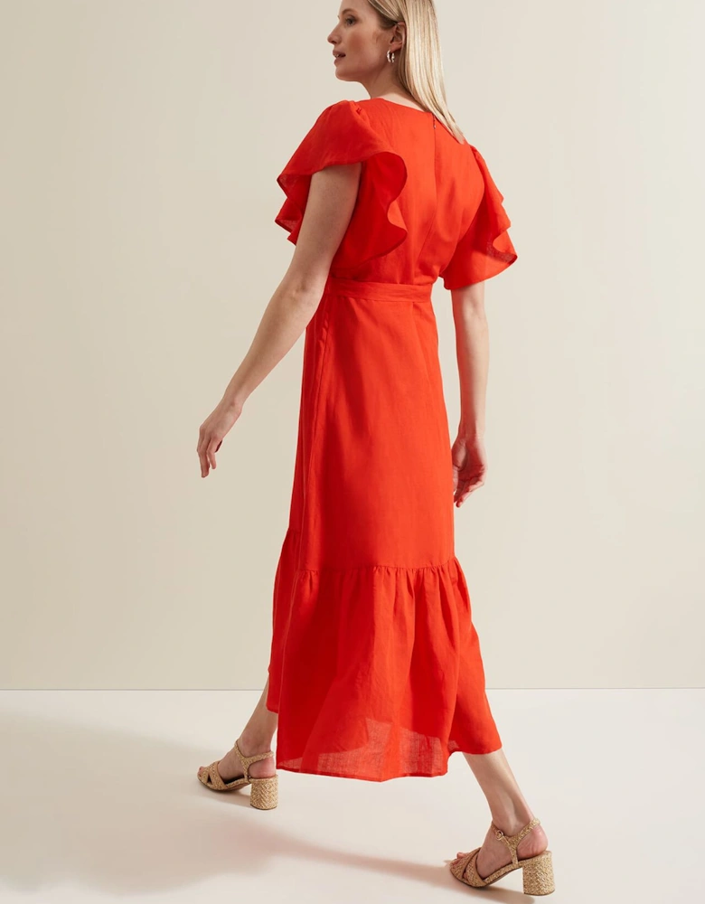 Morgan Red Linen Midi Dress
