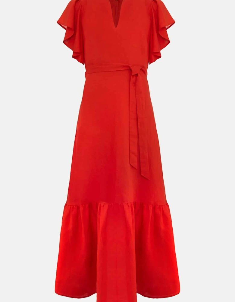 Morgan Red Linen Midi Dress