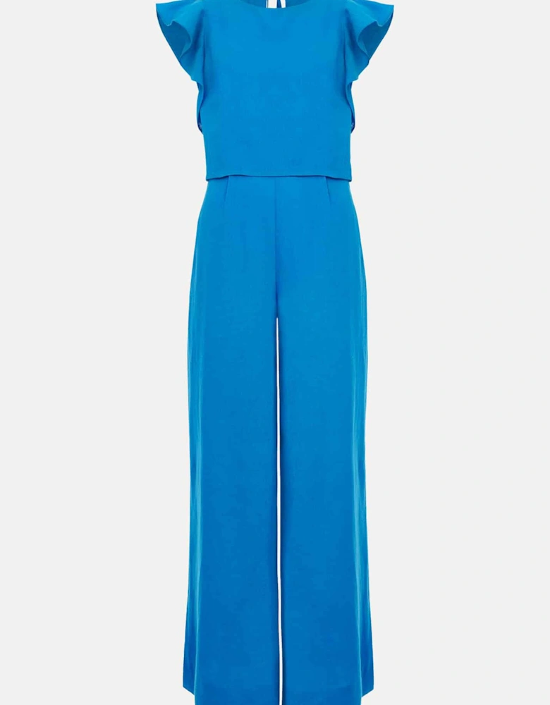 Aubrey Blue Linen Frill Jumpsuit