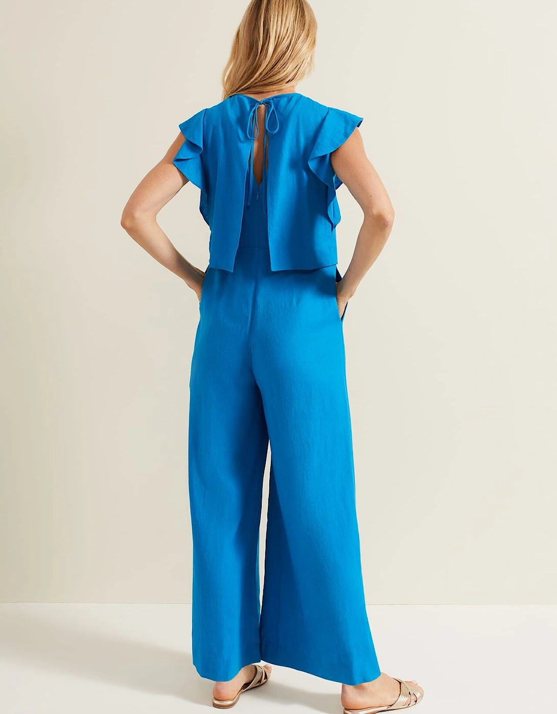 Aubrey Blue Linen Frill Jumpsuit