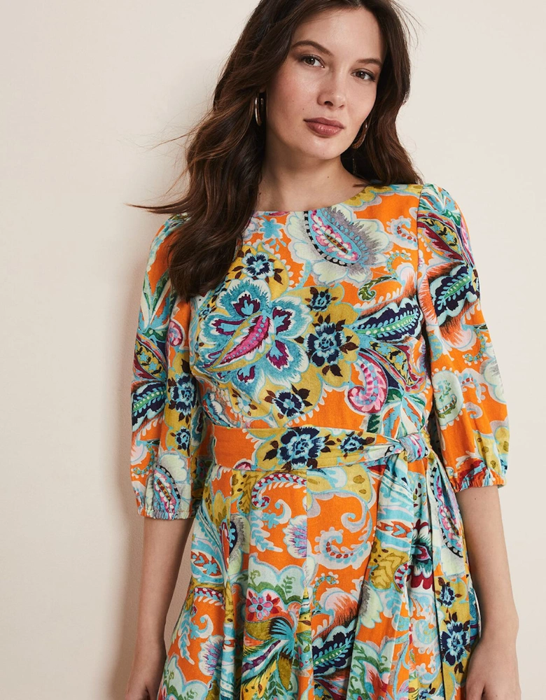 Azalia Paisley Linen Swing Dress