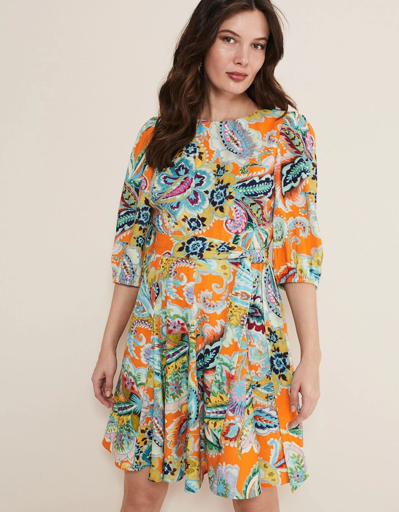 Azalia Paisley Linen Swing Dress