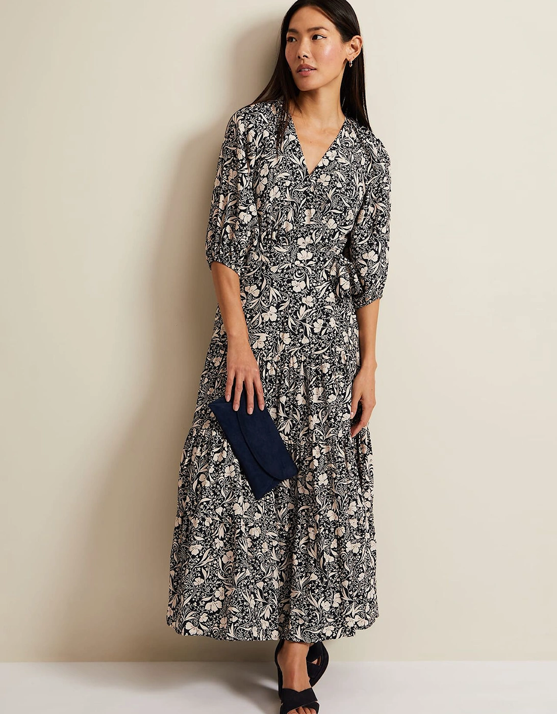 Kezia Floral Wrap Midi Dress, 7 of 6