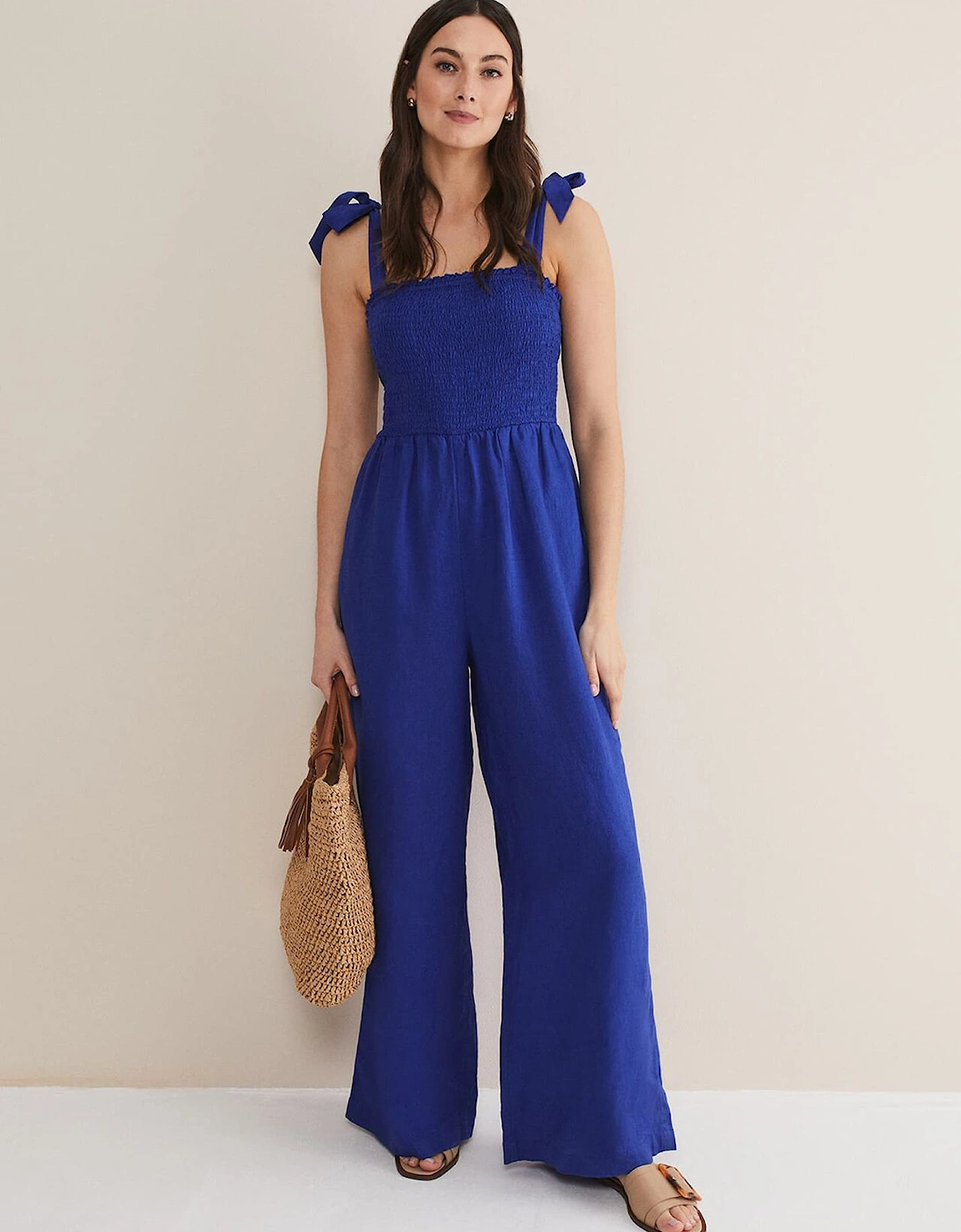 Ona Linen Shirred Wide Leg Jumpsuit, 7 of 6