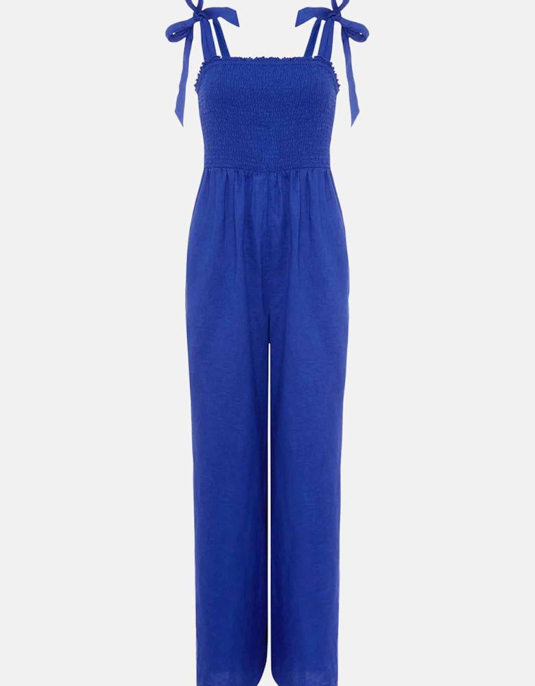 Ona Linen Shirred Wide Leg Jumpsuit