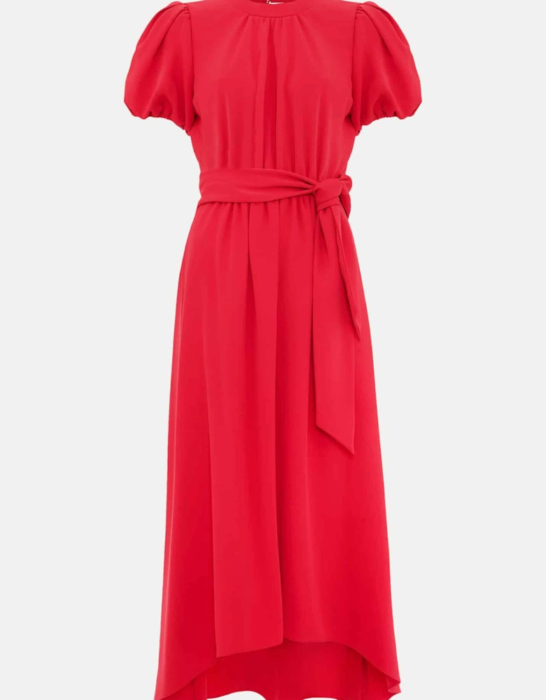 Paulina Coral Puff Sleeve Midi Dress