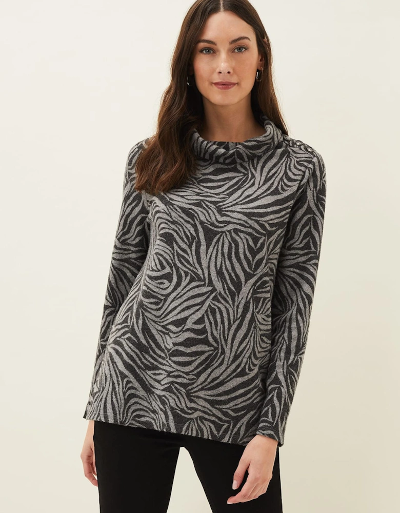 Nerissa Animal Print Roll Neck Top