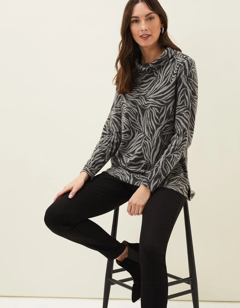 Nerissa Animal Print Roll Neck Top