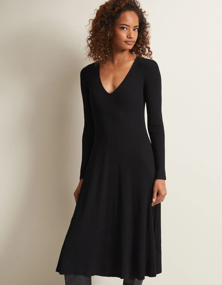 Amberlyn Black Fit And Flare Midi Dress