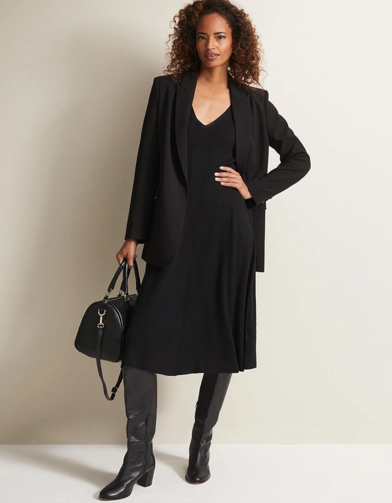 Amberlyn Black Fit And Flare Midi Dress