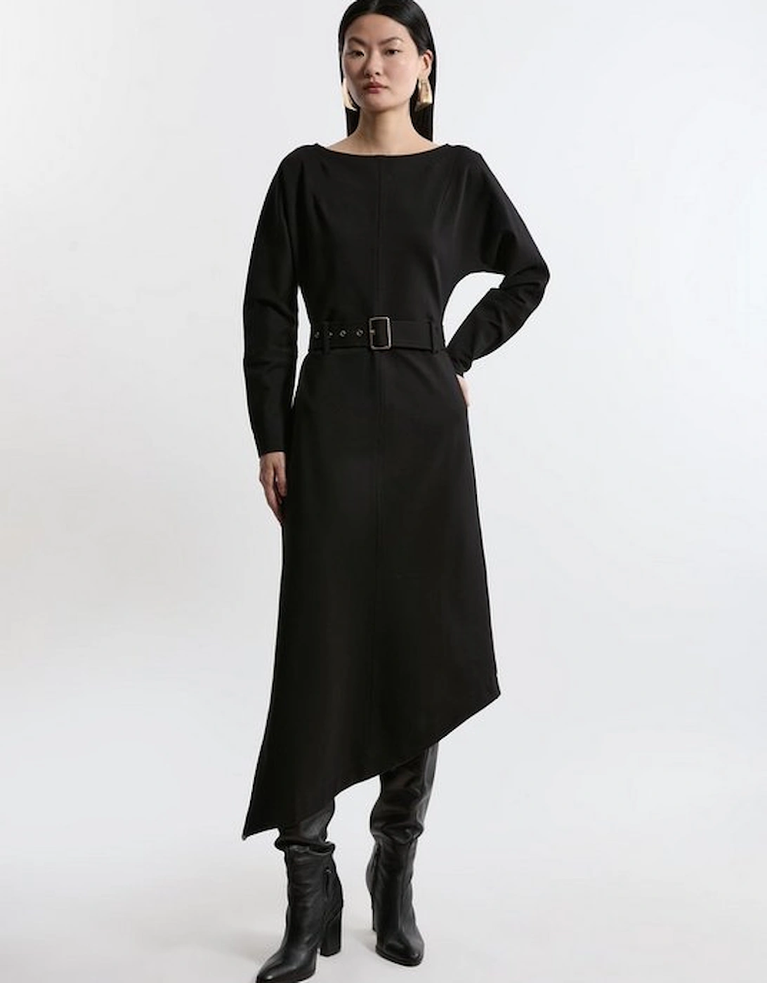 Waterfall Hem Belted Ponte Jersey Maxi Dress, 5 of 4