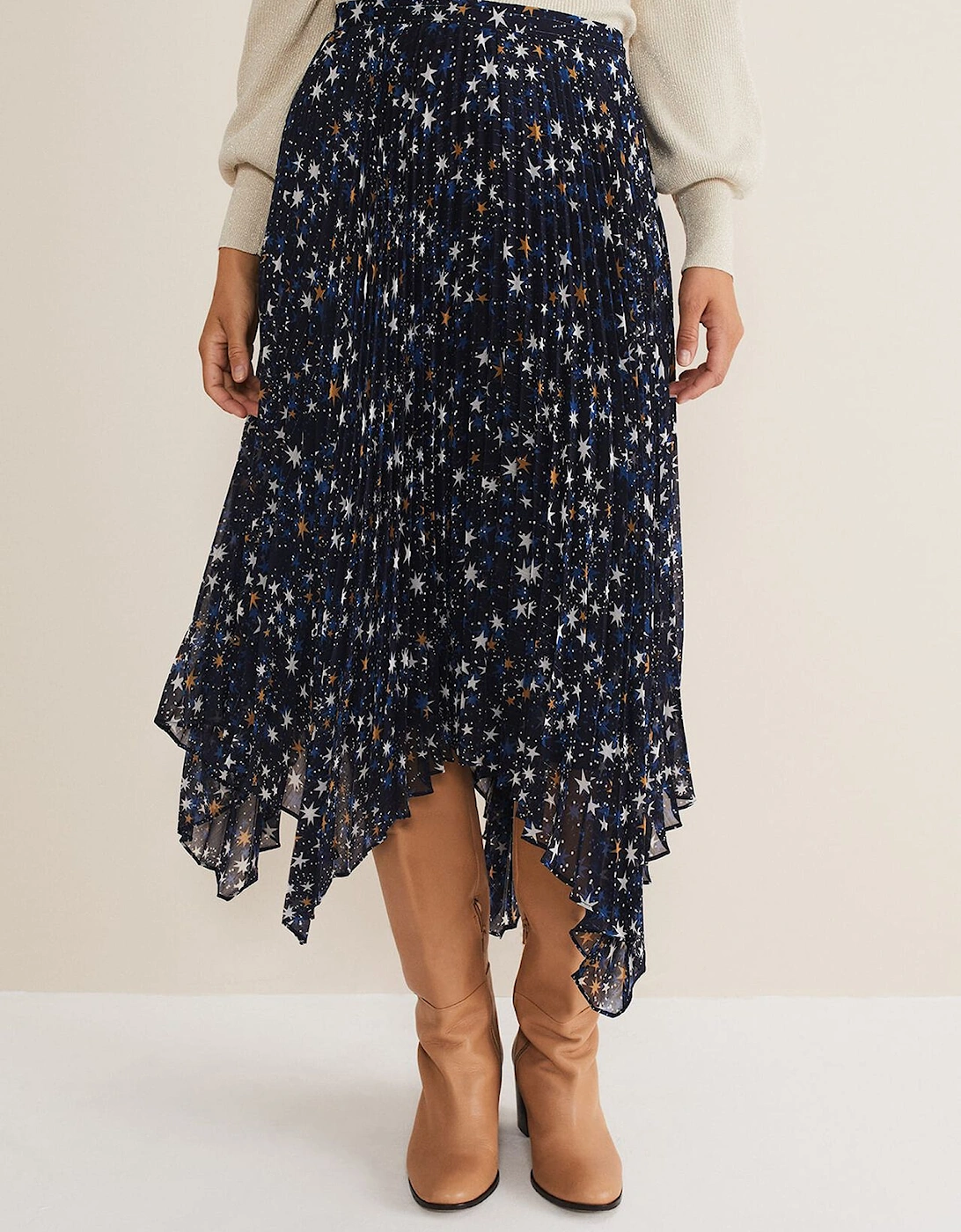 Zeba Star Pleated Midi Skirt