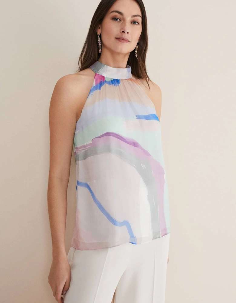 Kadie Silk Abstract Halter Neck Top