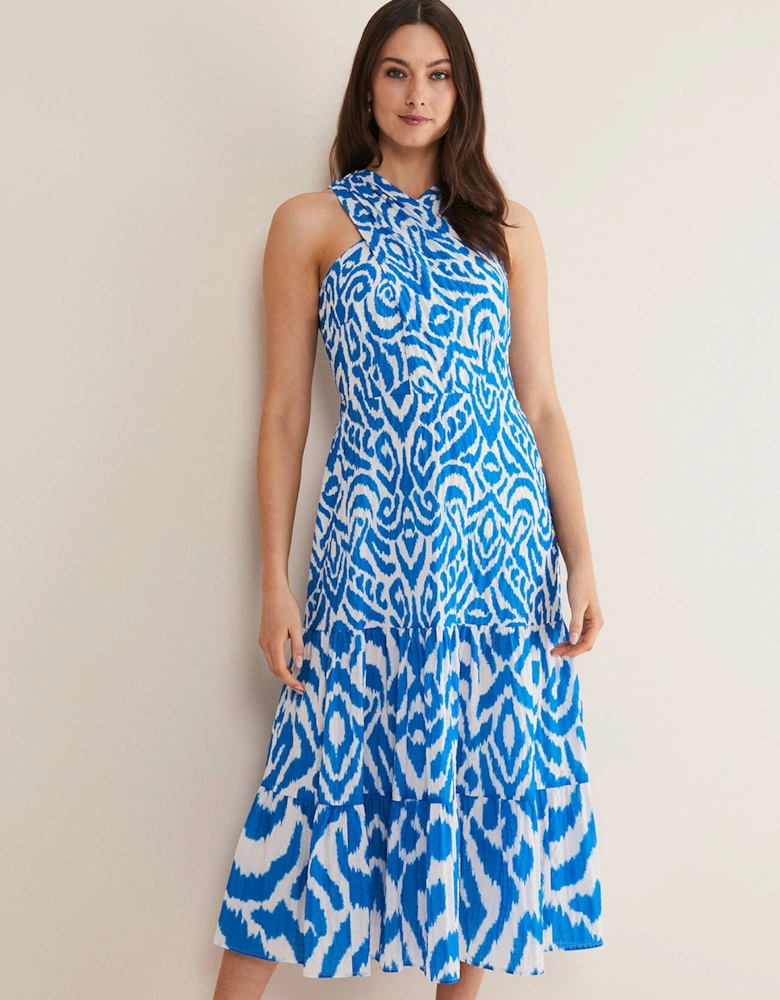 Bella Cross Neck Print Midi Dress