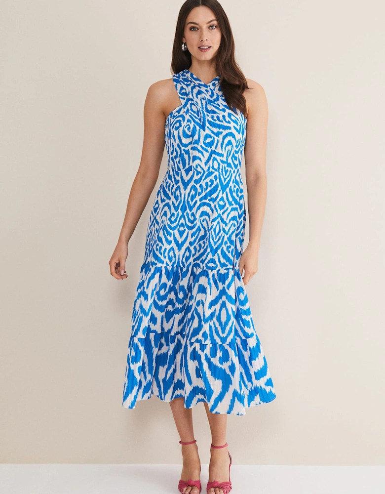 Bella Cross Neck Print Midi Dress