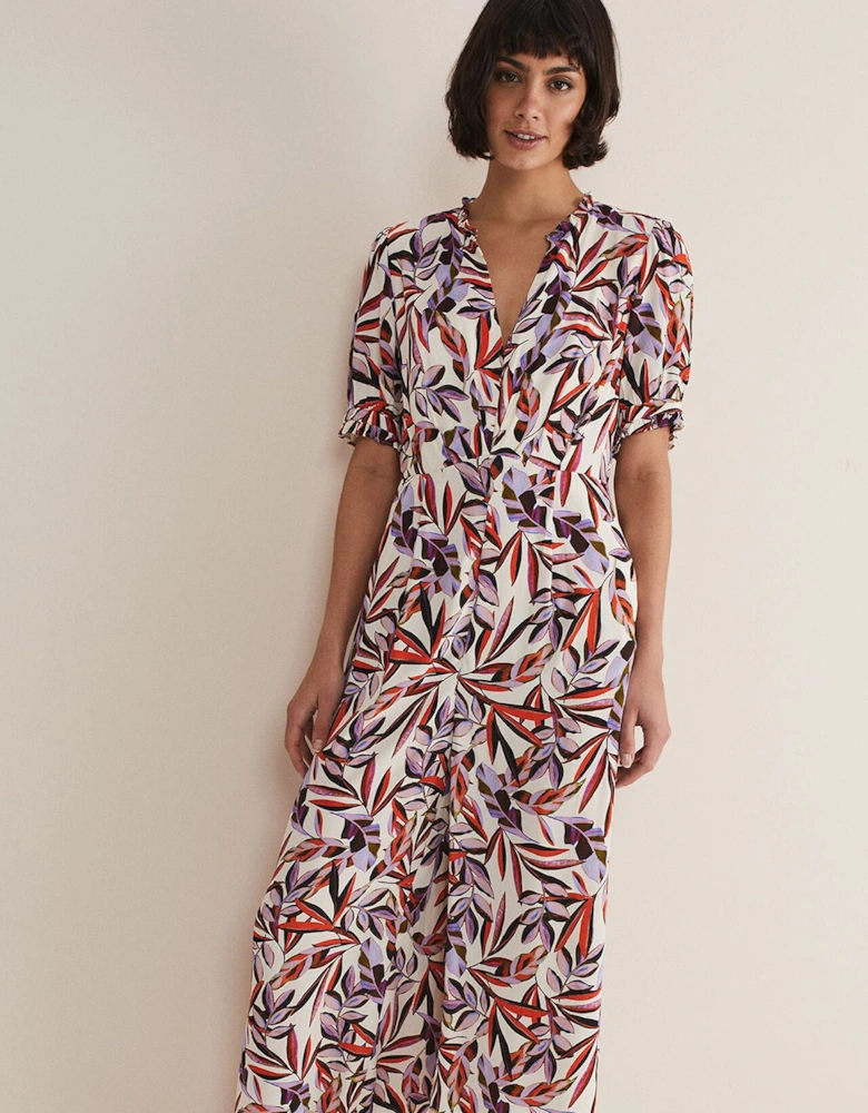 Astrid Leaf Print Cropped Wide Leg Jumpsuit