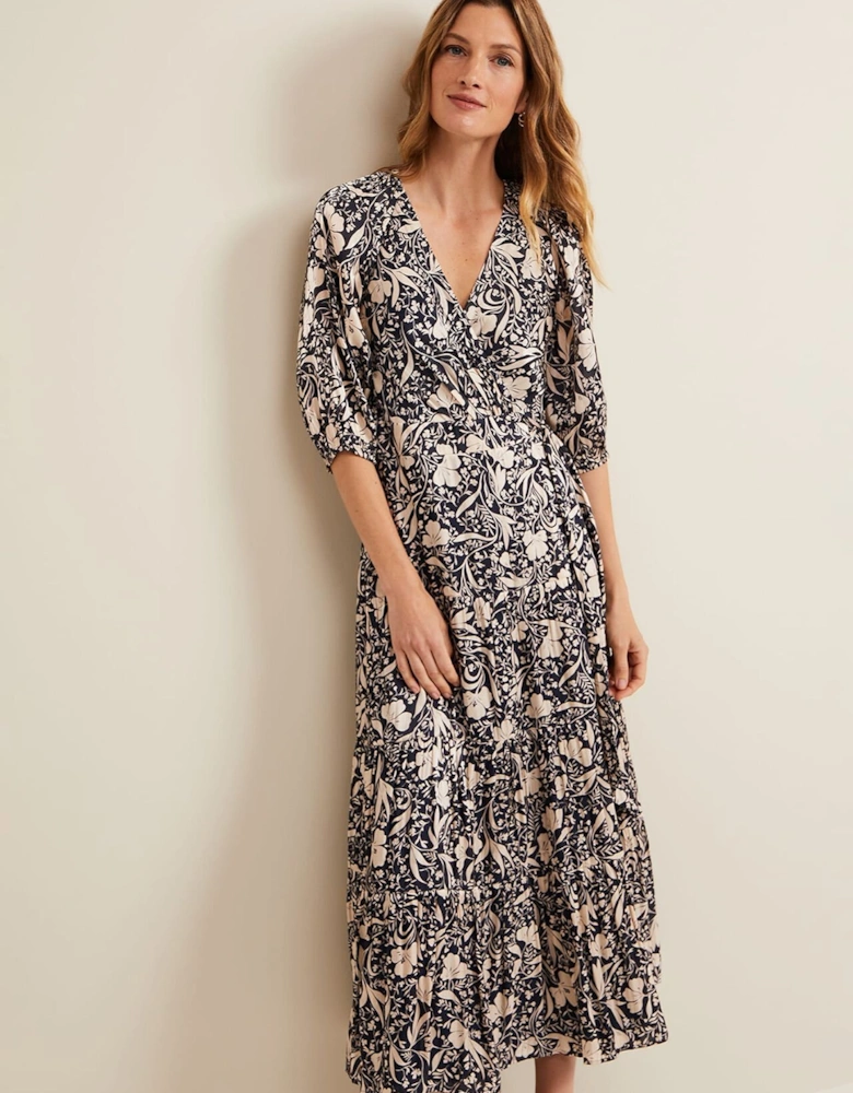 Kezia Satin Floral Wrap Dress