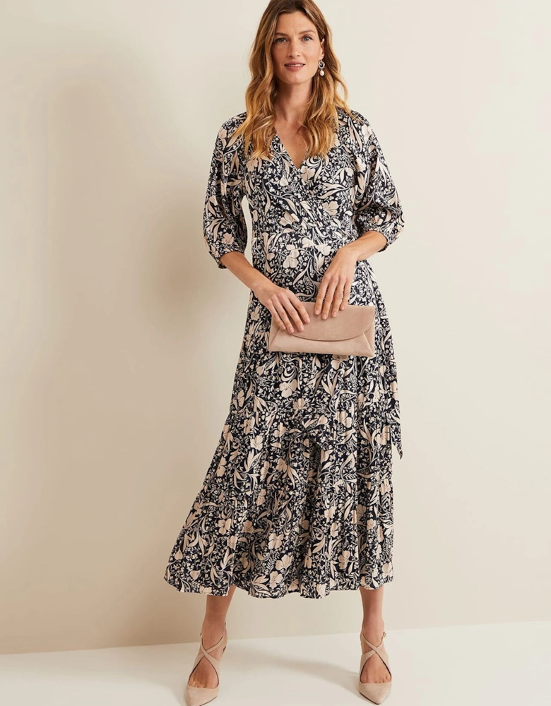 Kezia Satin Floral Wrap Dress