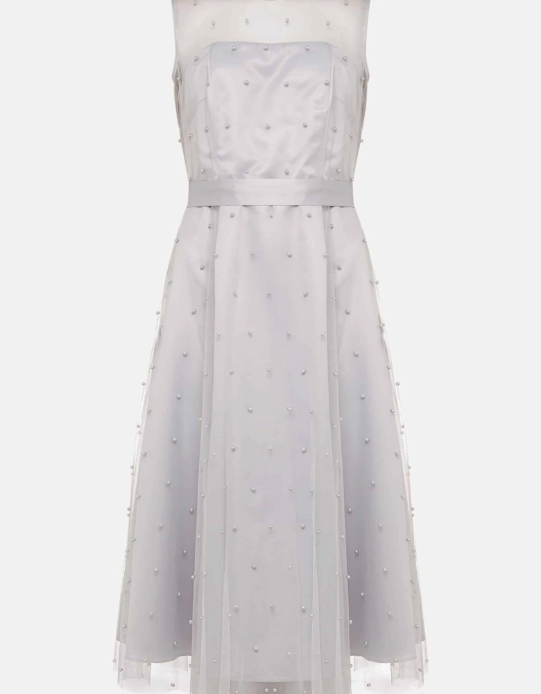 Evadine Pearl Embellished Tulle Dress