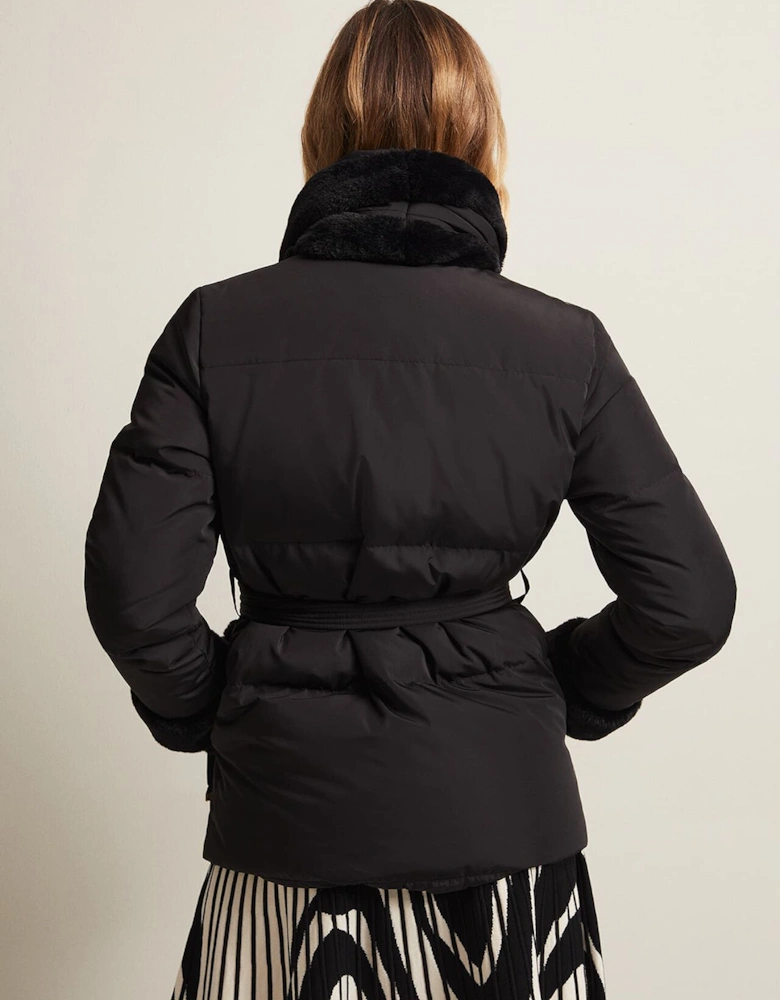Nelle Black Faux Fur Short Puffer Coat