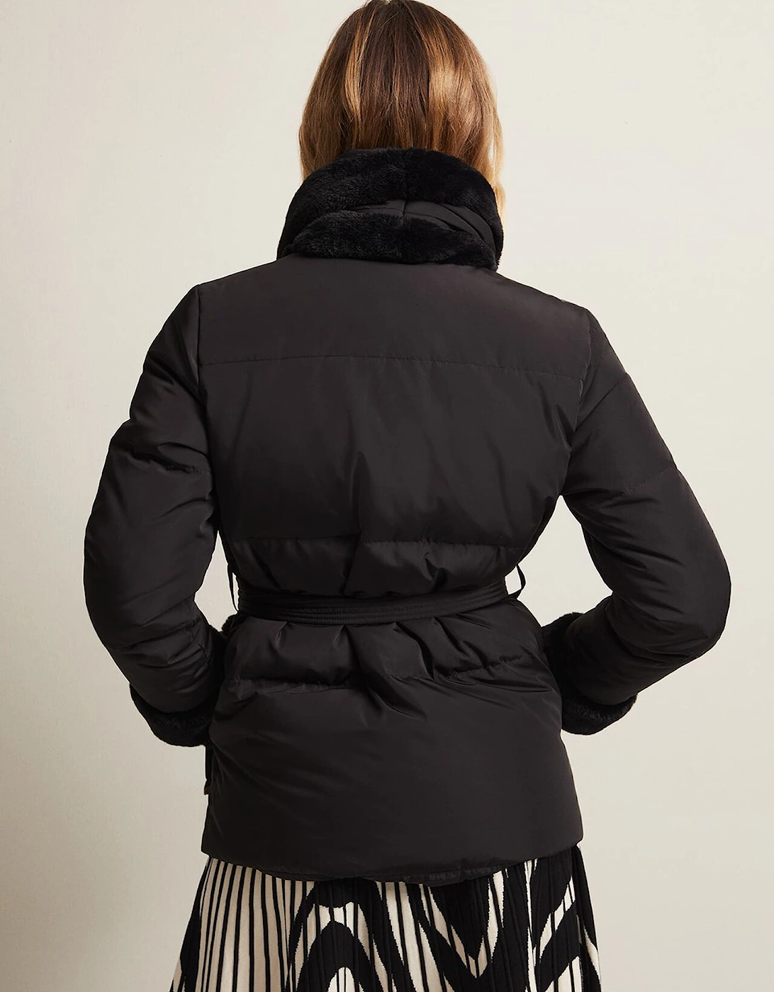 Nelle Black Faux Fur Short Puffer Coat