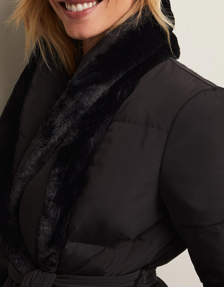 Nelle Black Faux Fur Short Puffer Coat