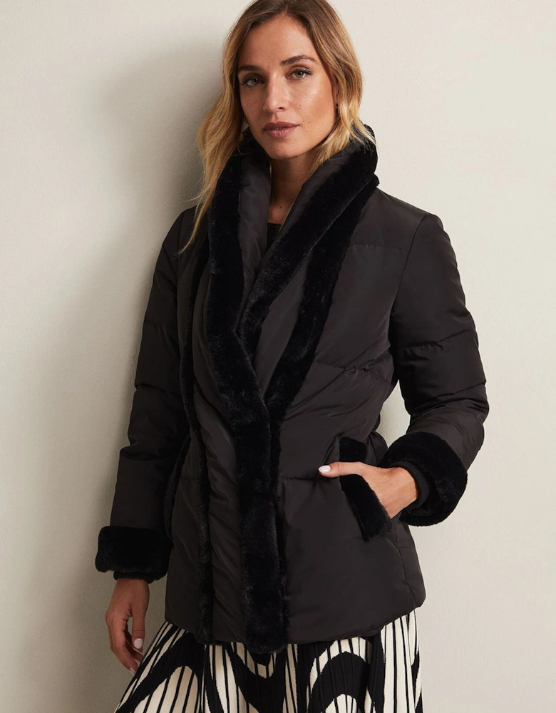 Nelle Black Faux Fur Short Puffer Coat