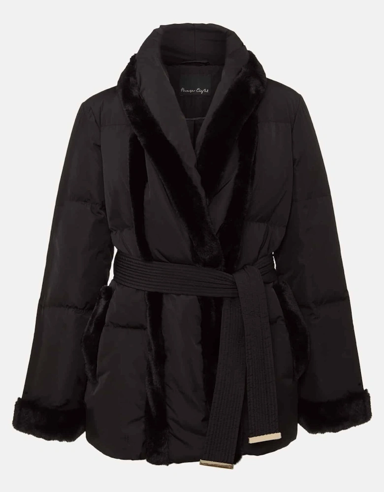 Nelle Black Faux Fur Short Puffer Coat