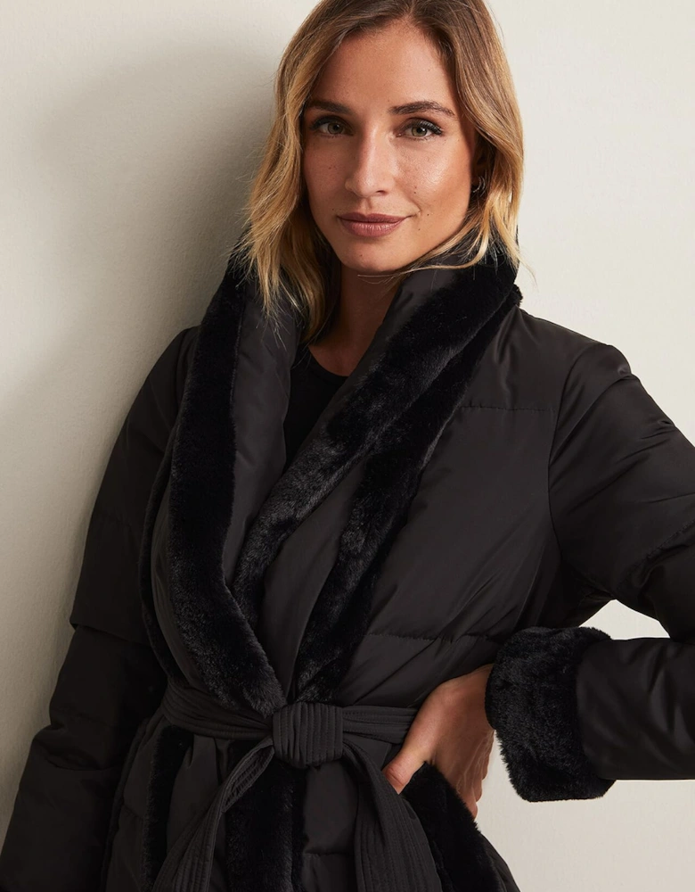 Nelle Black Faux Fur Short Puffer Coat