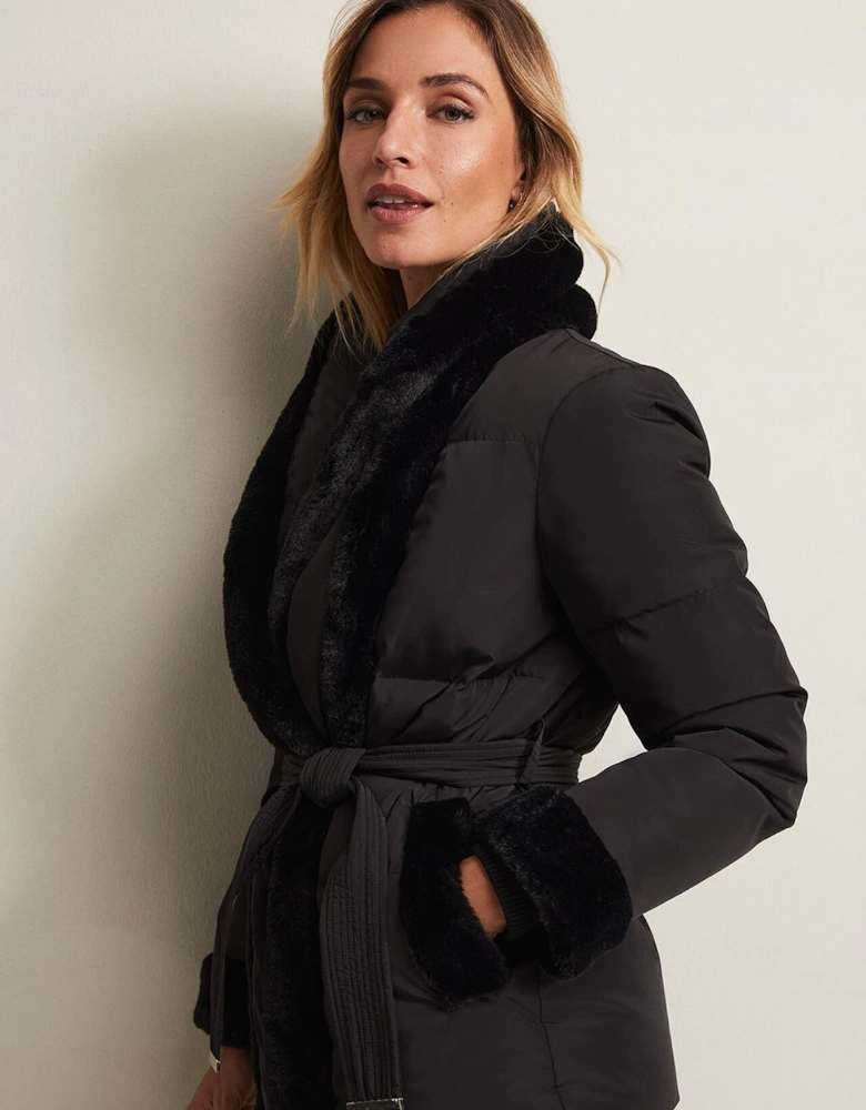 Nelle Black Faux Fur Short Puffer Coat