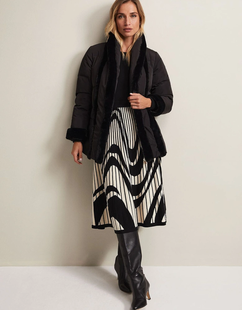 Nelle Black Faux Fur Short Puffer Coat