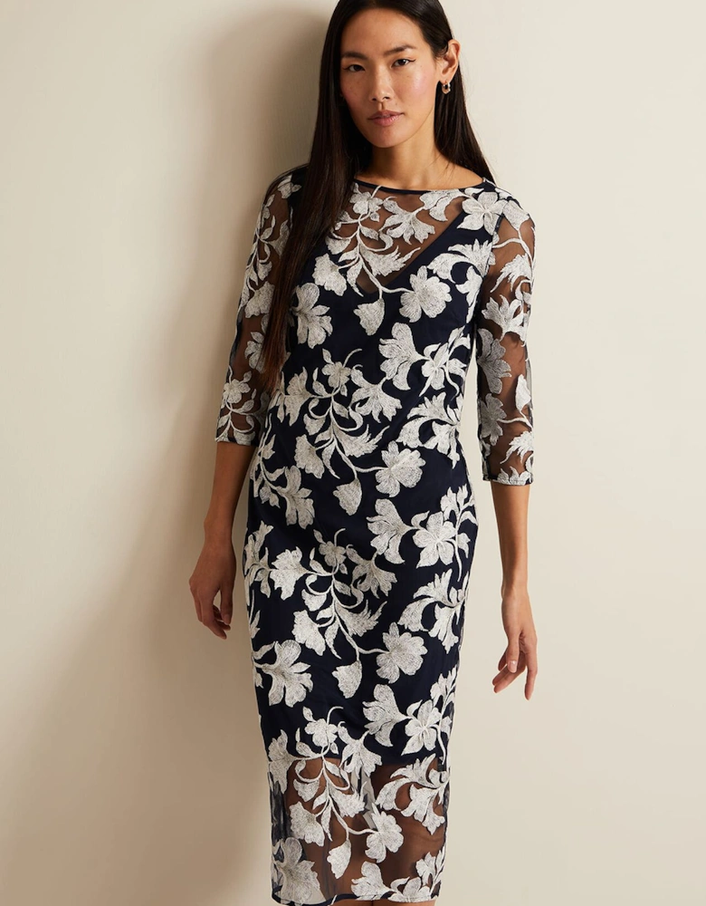 Irina Floral Mesh Midi Dress