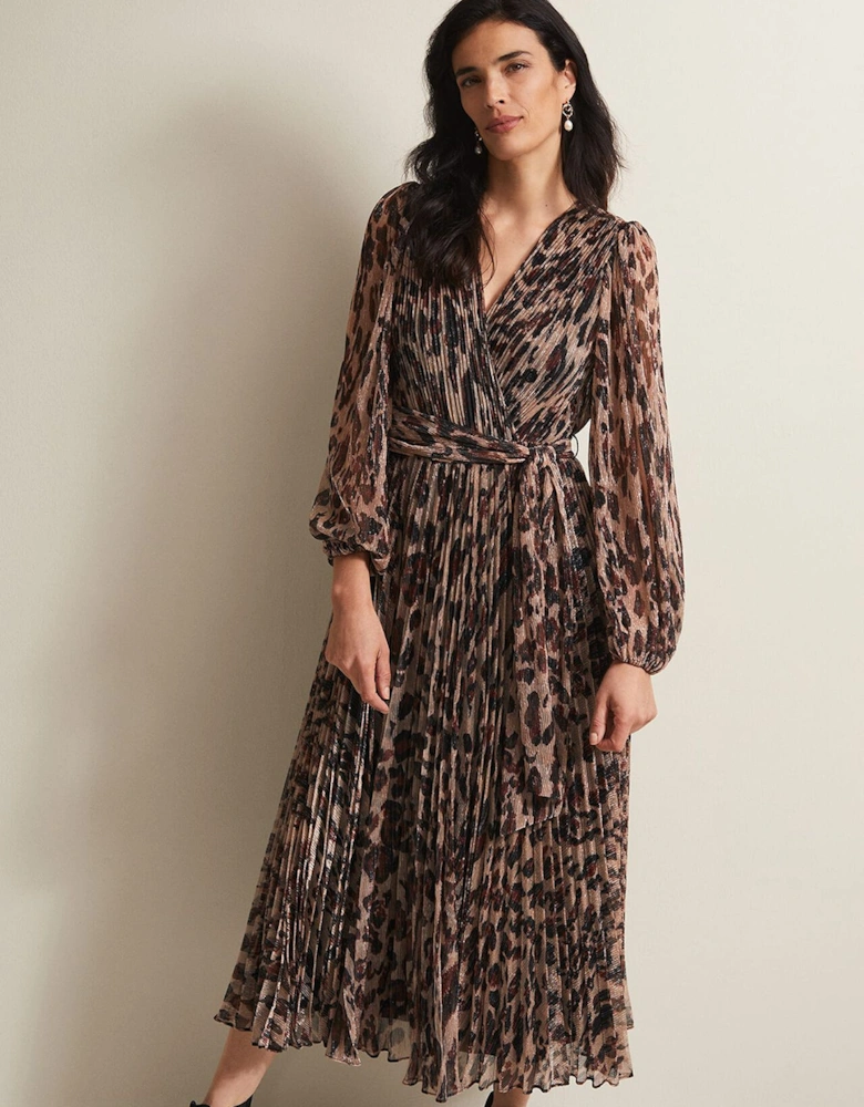 Jovie Leopard Print Plisse Maxi Dress