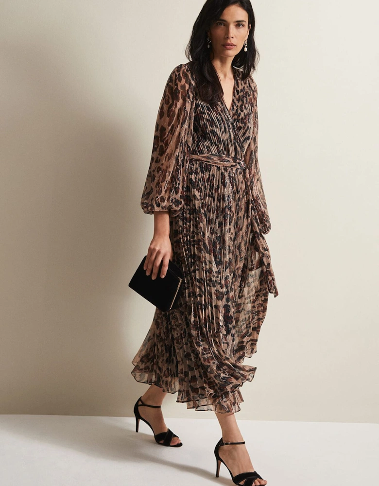 Jovie Leopard Print Plisse Maxi Dress