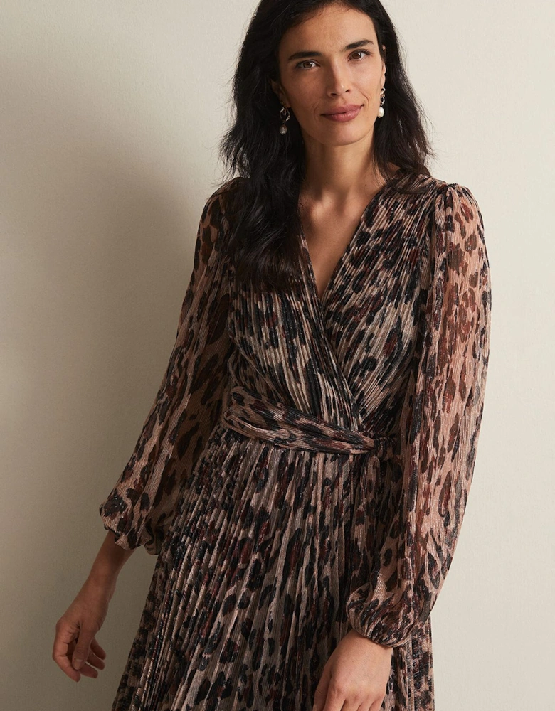 Jovie Leopard Print Plisse Maxi Dress