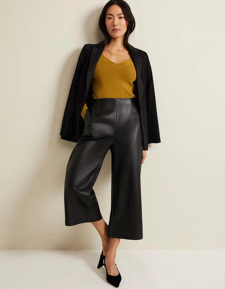 Emeline Black Faux Leather Culottes