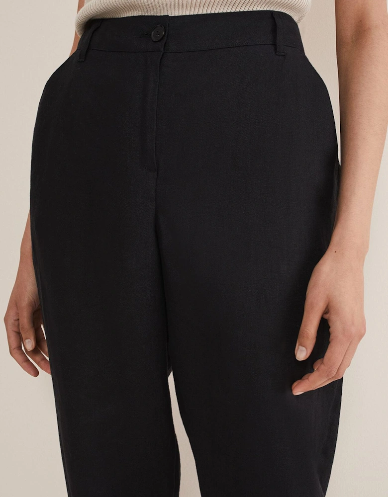 Klarra Black Linen Tapered Trousers