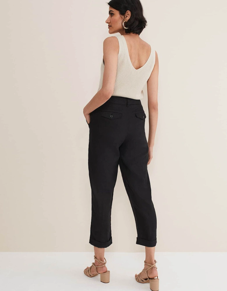 Klarra Black Linen Tapered Trousers