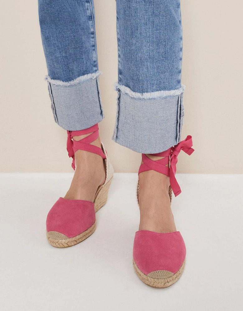 Suede Ankle Tie Espadrille Shoe