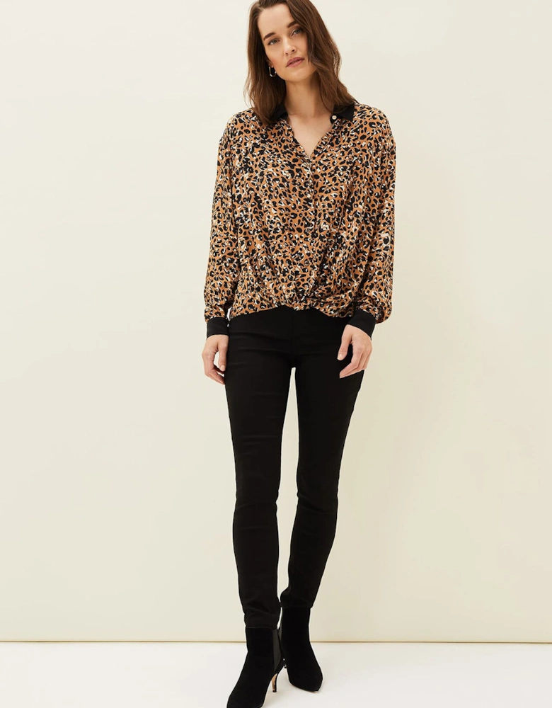 Kaelie Leopard Twist Front Blouse