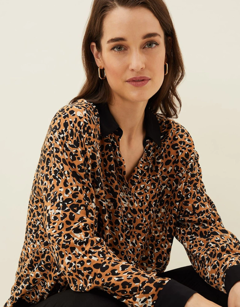 Kaelie Leopard Twist Front Blouse