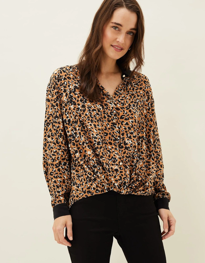 Kaelie Leopard Twist Front Blouse